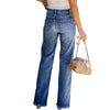 Pantalon en jean décontracté pour femme, taille haute, jambe large