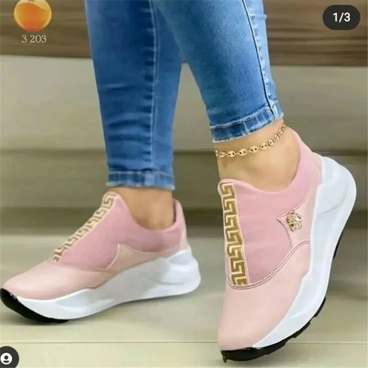 Platform Leather Patchwork Women's Sneakers - Casual Outdoor Vulcanized Shoes