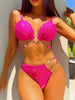 rose red lace deep-V bra + erotic gold chain thongs backless
