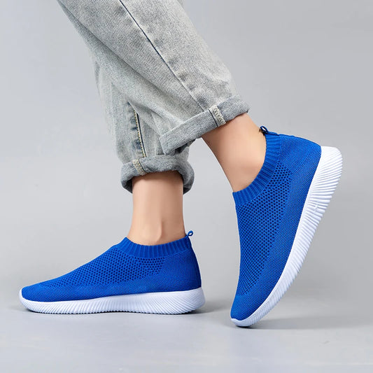 VIP Knitted Sneakers for Women 2022 Autumn Slip on Breathable Mesh Casual Shoes Woman Flat Heels Plus Size Loafers Zapatos Mujer