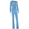 Solid Knitted 2-Piece Tracksuit Set - Hooded Sweater Jacket and Flare Pants