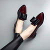 Patent Leather Bow Loafers - Women's Pointed Toe Flats