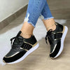 Leather Patchwork Lace-Up Women's Running Sneakers - Casual Vulcanized Shoes
