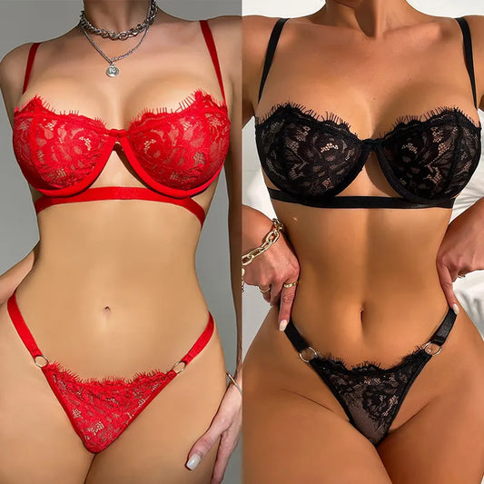 Lace Transparent Exotic Sheer Half Cup Bra